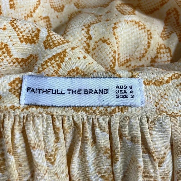 Faithfull the brand yellow snake print tie front long sleeve blouse size 4 - Picture 5 of 9